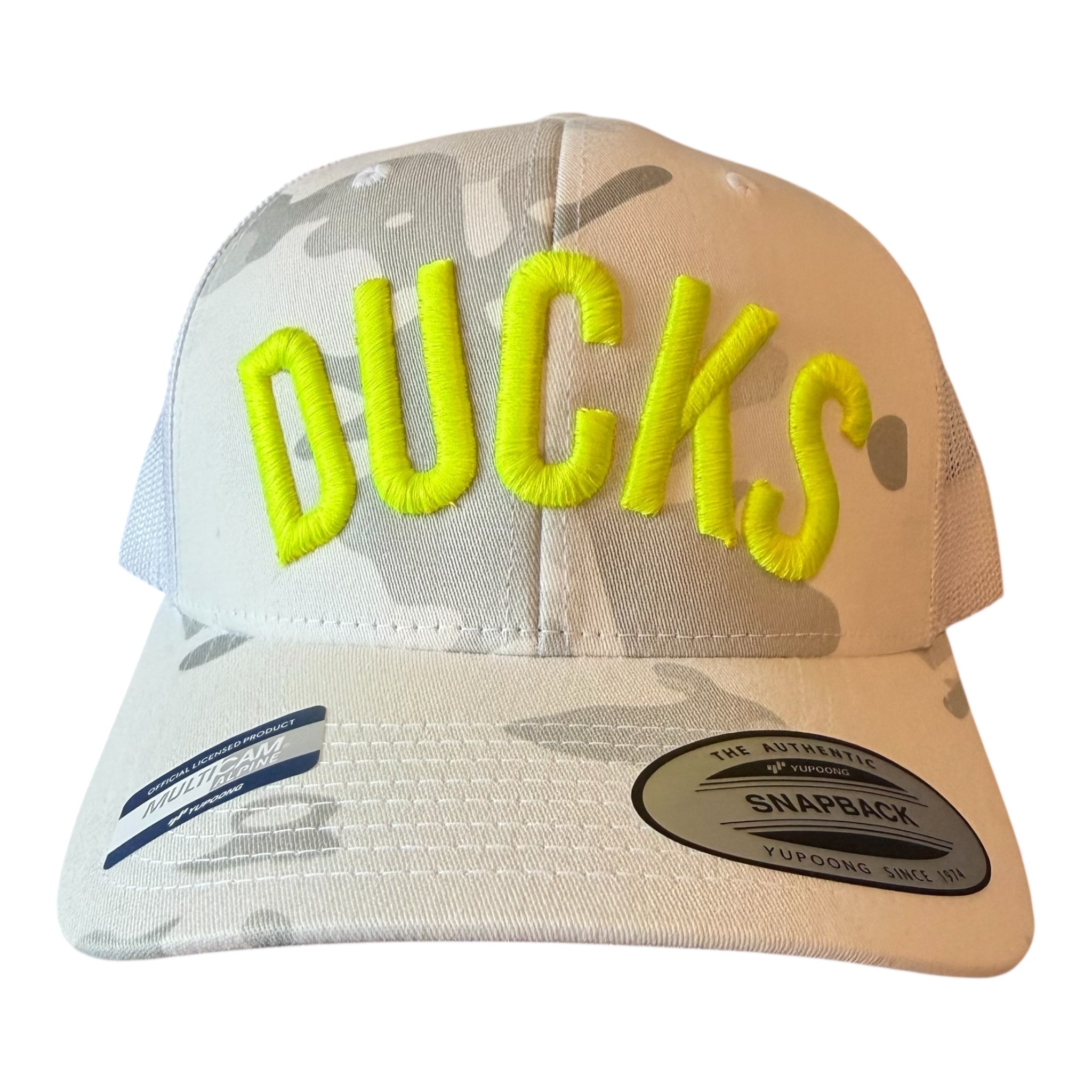 OREGON "DUCKS" MULTI CAMO ALPINE WHITE MESH TRUCKER CAP