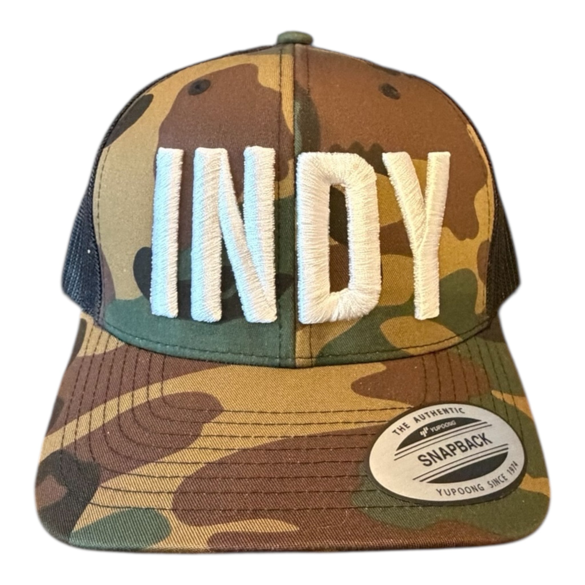 COLTS "INDY" GREEN CAMO MESH TRUCKER CAP