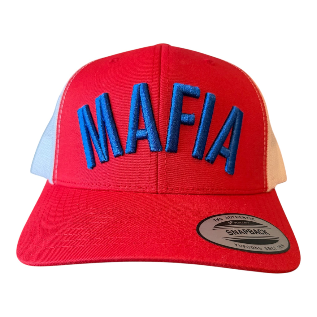 BILLS MAFIA 3D EMBROIDERED RED WHITE MESH TRUCKER CAP