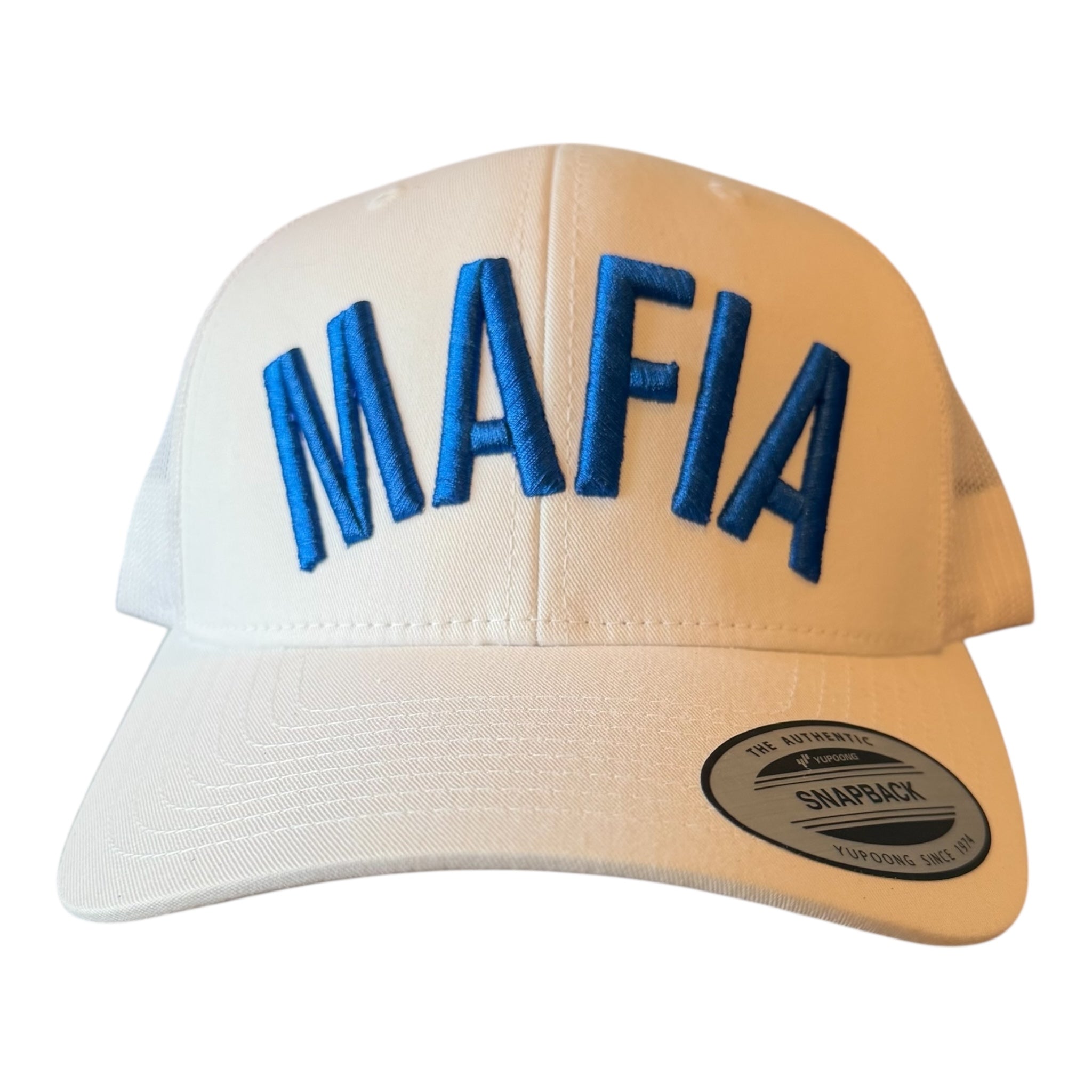 BILLS MAFIA 3D EMBROIDERED WHITE MESH TRUCKER CAP