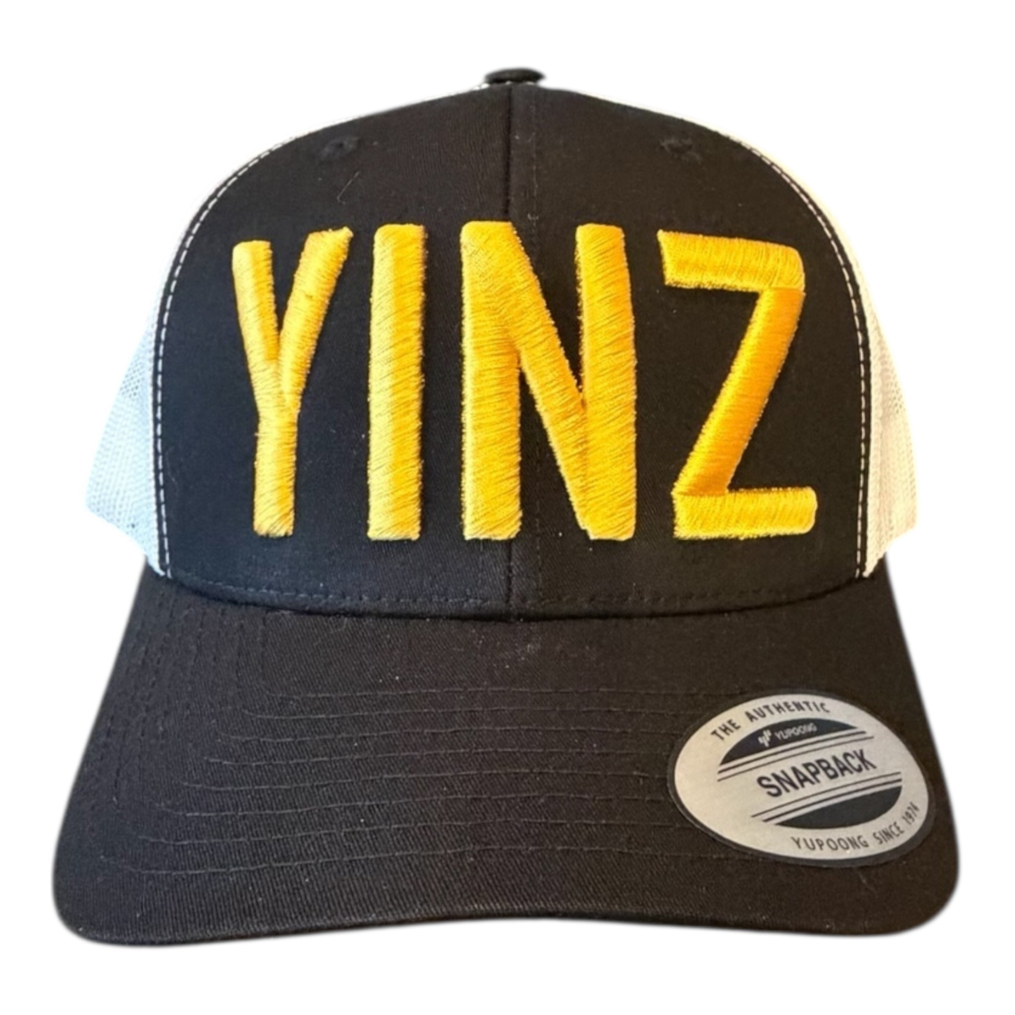 PITTSBURGH "YINZ" BLACK WHITE MESH TRUCKER CAP