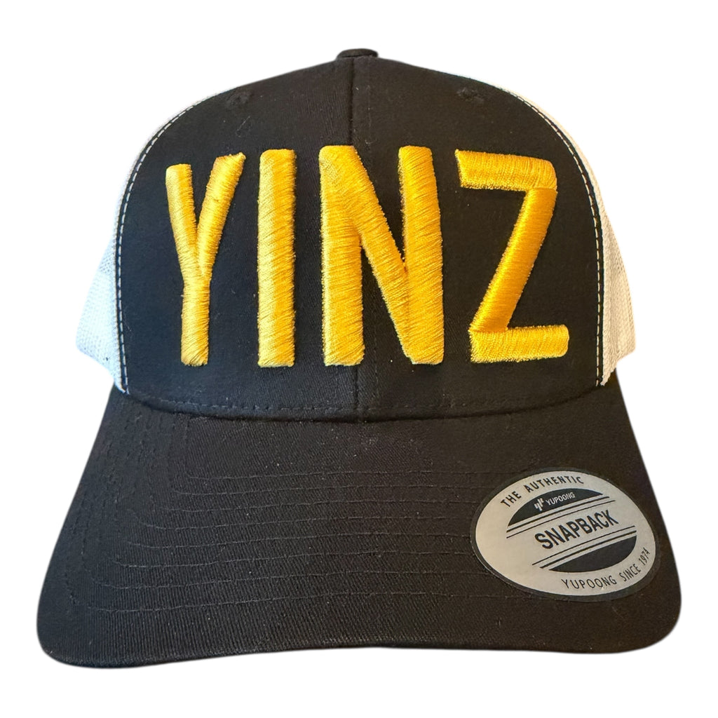 PITTSBURGH "YINZ" BLACK WHITE MESH TRUCKER CAP