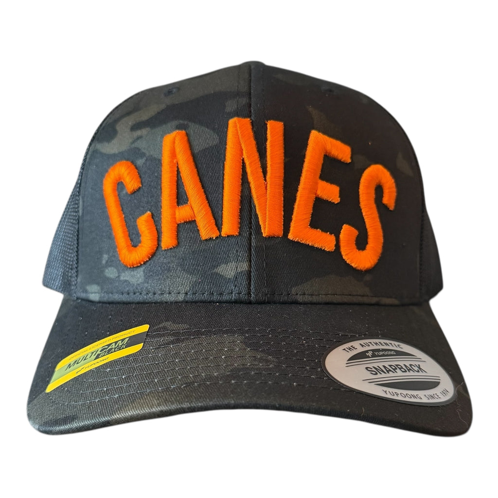 MIAMI "CANES" MULTI CAMO BLACK MESH TRUCKER CAP