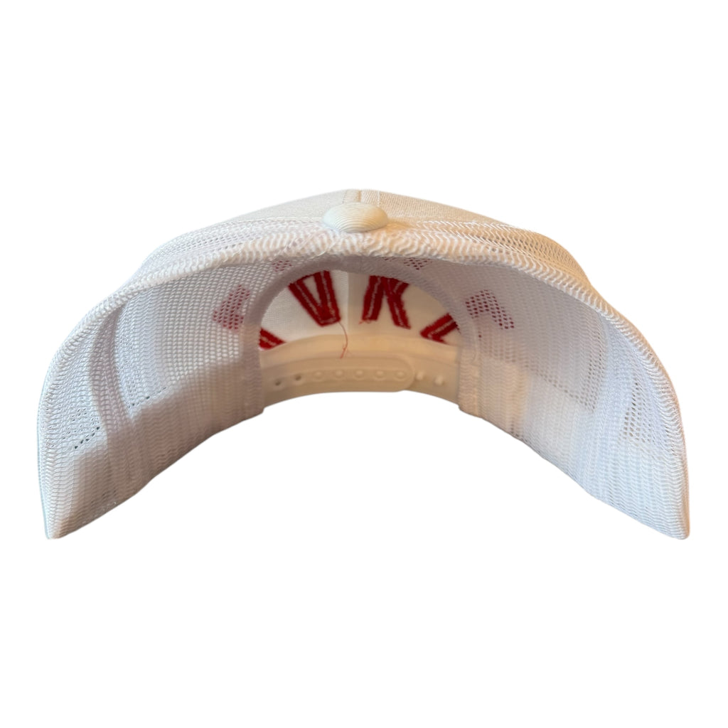 SILVER LAKE REGIONAL HIGH SCHOOL UPSIDE DOWN "LAKE" WHITE MESH TRUCKER CAP