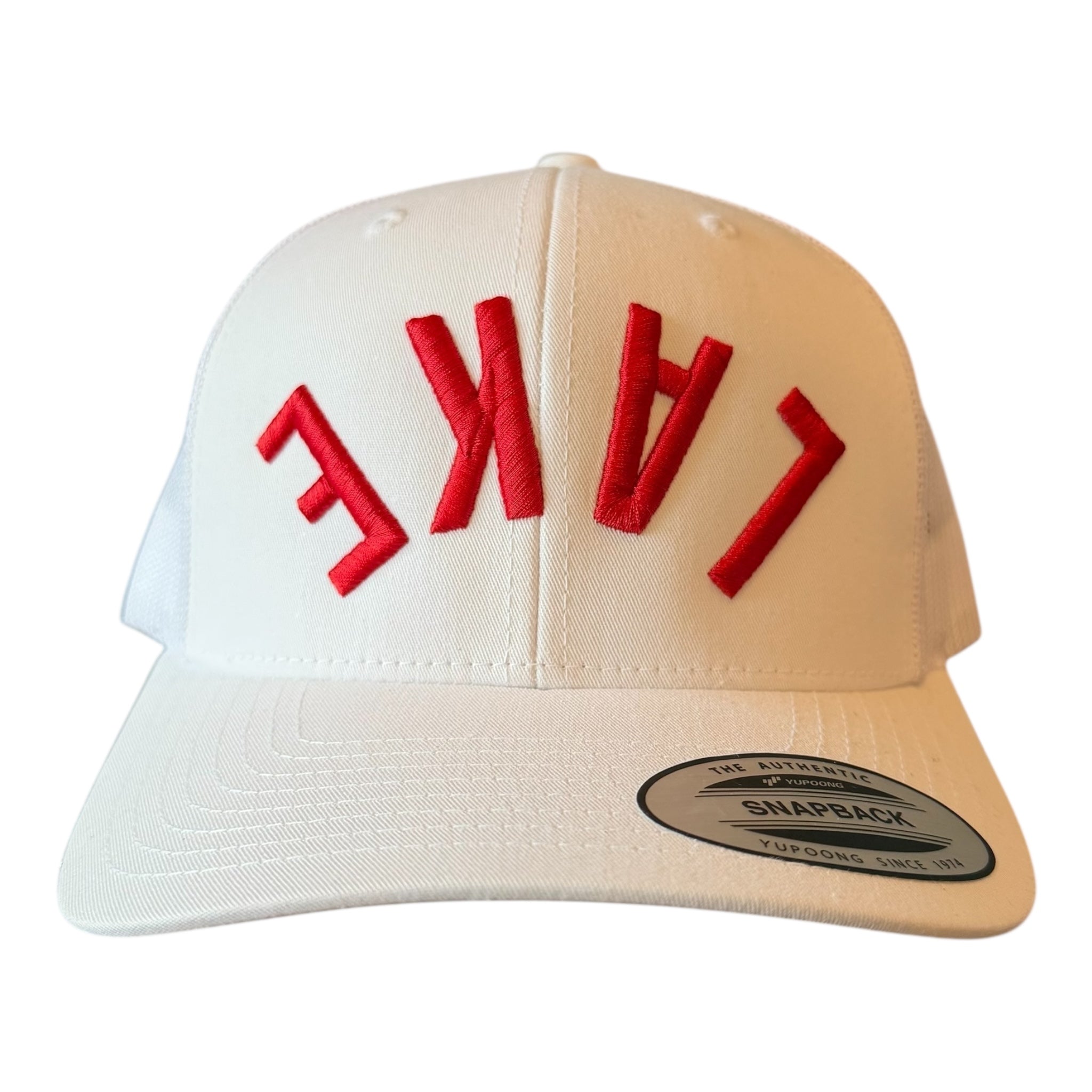 SILVER LAKE REGIONAL HIGH SCHOOL UPSIDE DOWN "LAKE" WHITE MESH TRUCKER CAP
